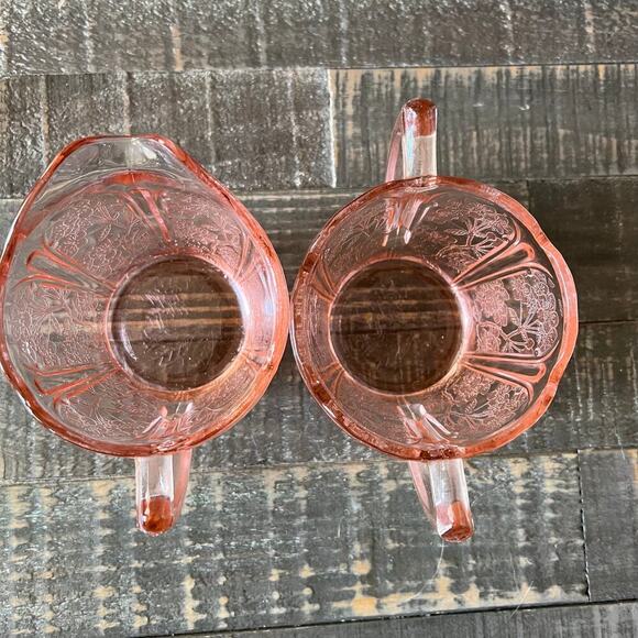 Pink Cherry Blossom Creamer and Open Sugar Jeannette Glass Vintage - Picture 2 of 5